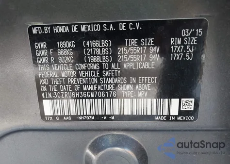 2016 Honda Hr-V Lx from USA, damaged, VIN 3CZRU6H36GM706176